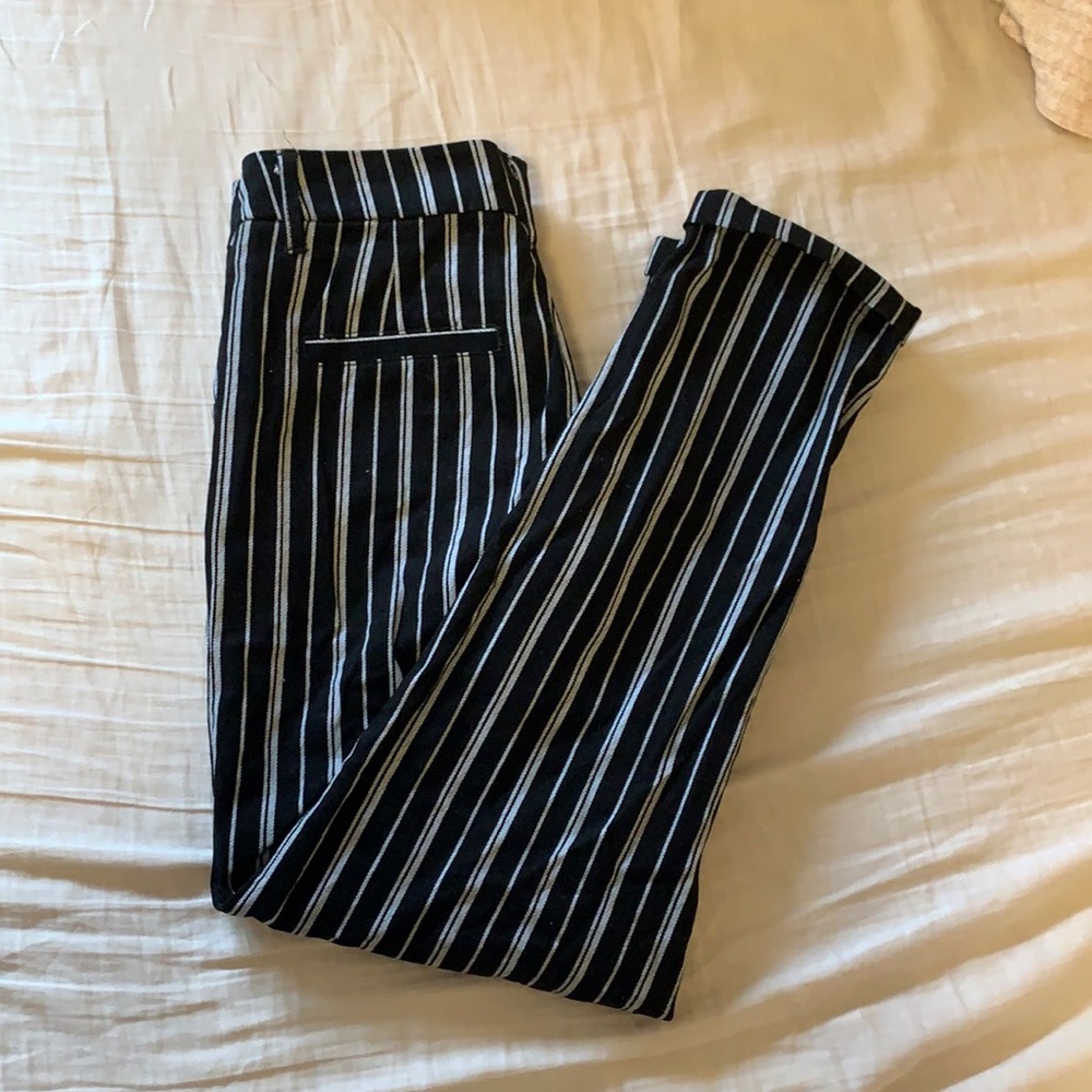 Black and White Striped Cropped Pants